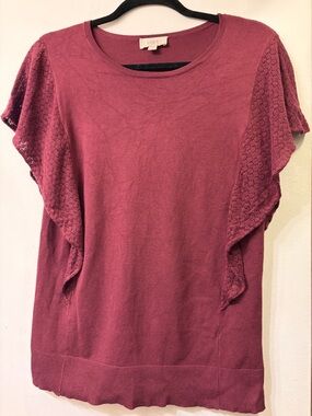 LOFT Mauve Knit Flutter-Sleeve Short-Sleeve Top